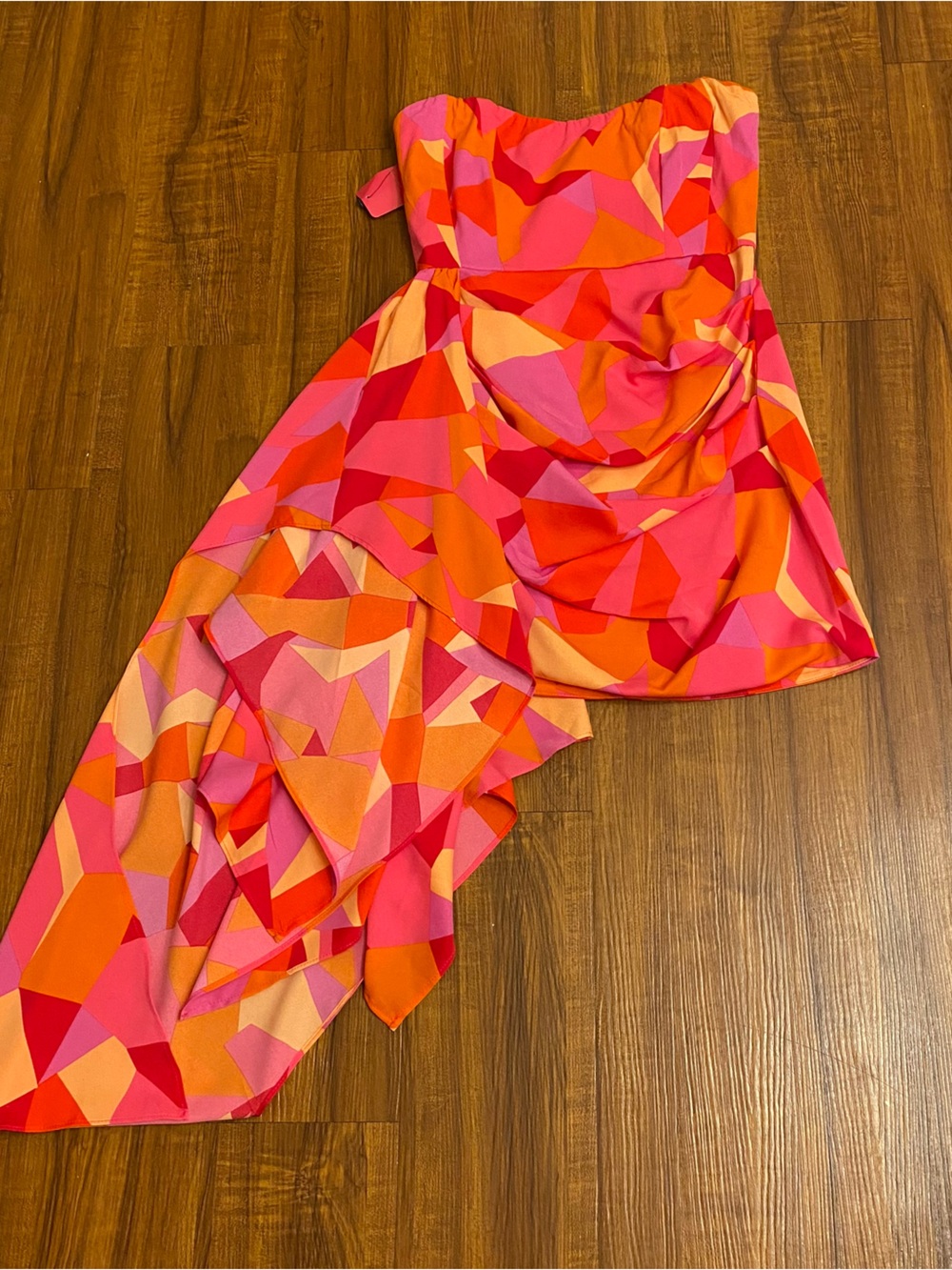 Vibrant Geometric Print Dress — Pink, Orange, Red